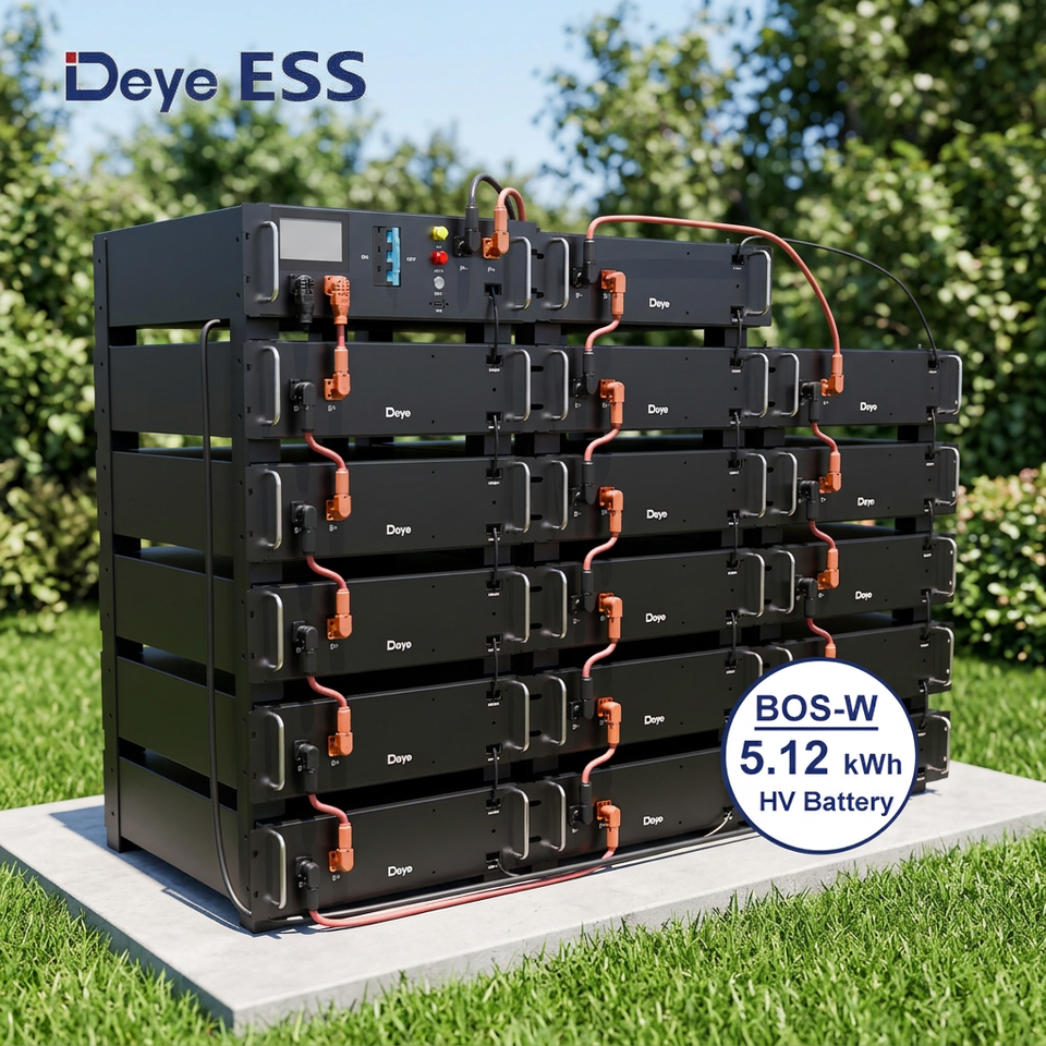 Deye BOS-W LiFePO4 Battery Pack 5.12kWh 100Ah Solar Energy Storage System with CAN2.0 RS485 Communication Easy Monitoring